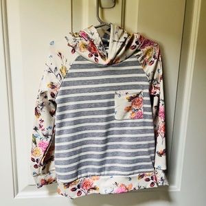 New Grey Striped Floral Pocket Hoodie Size 5